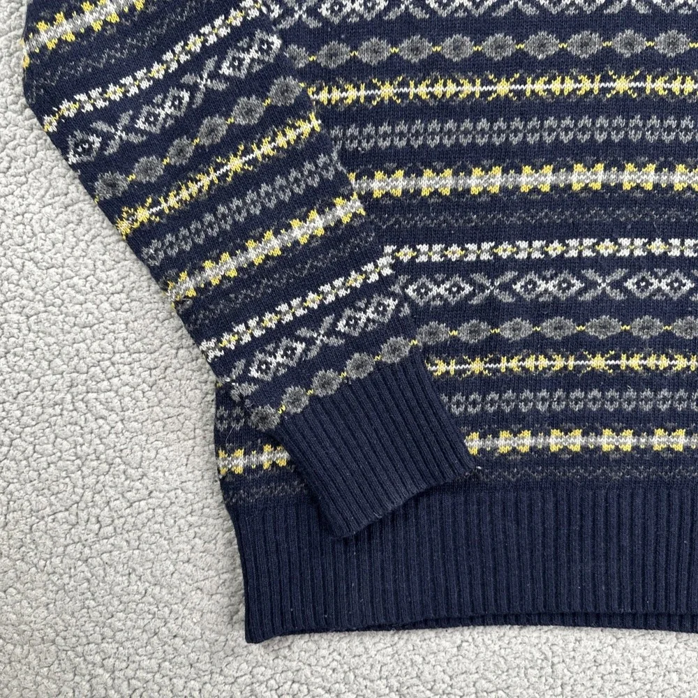 Banana Republic Sweater Men Medium Blue Fair Isle Striped Italian Yarn Wool
